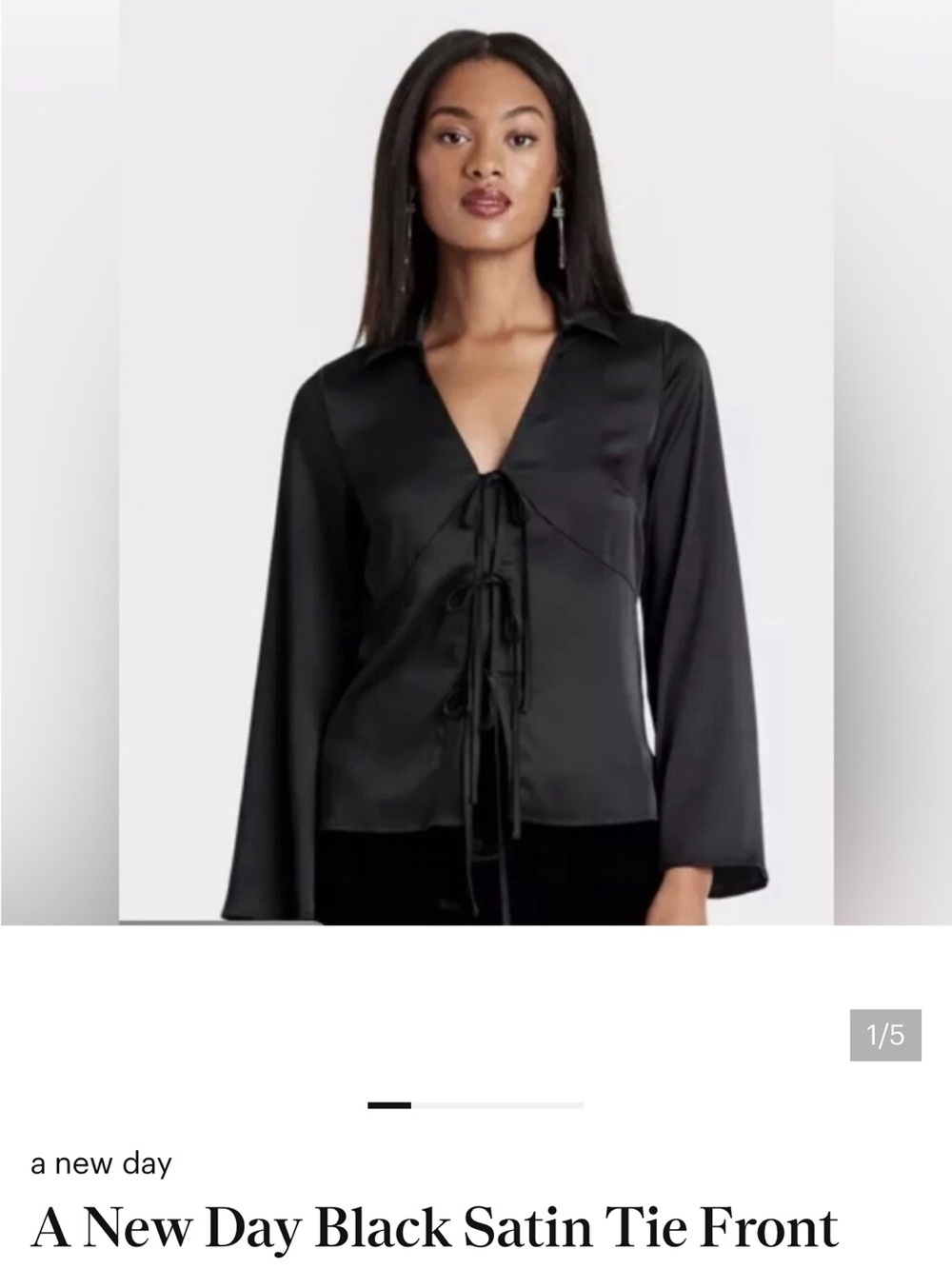 a new day Black Satin Tie-Front Blouse with V-Neck
